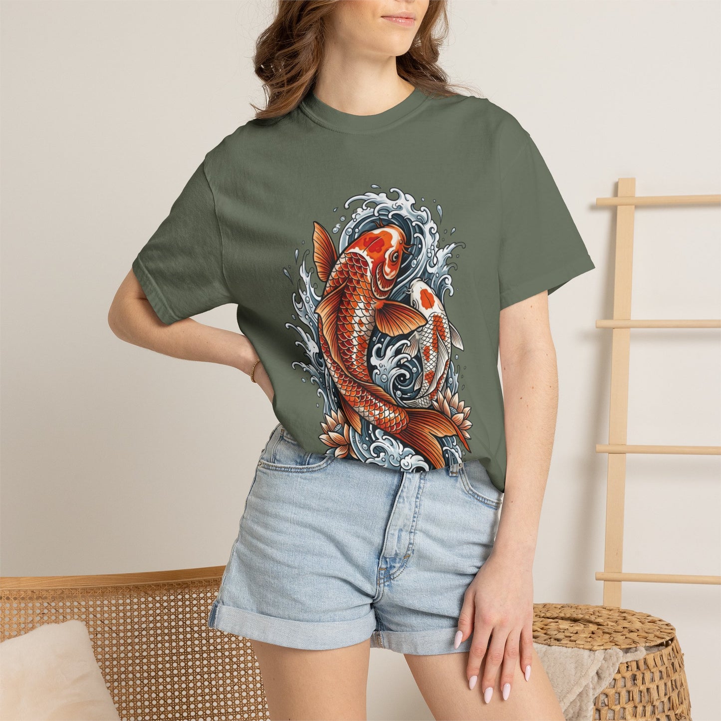 Koi Fish Water Waves T-shirt | Japanese Carp Tattoo Style