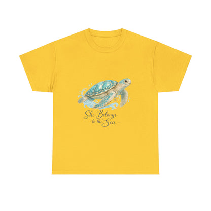 She Belongs to the Sea – Coastal Turtle Women T-Shirt