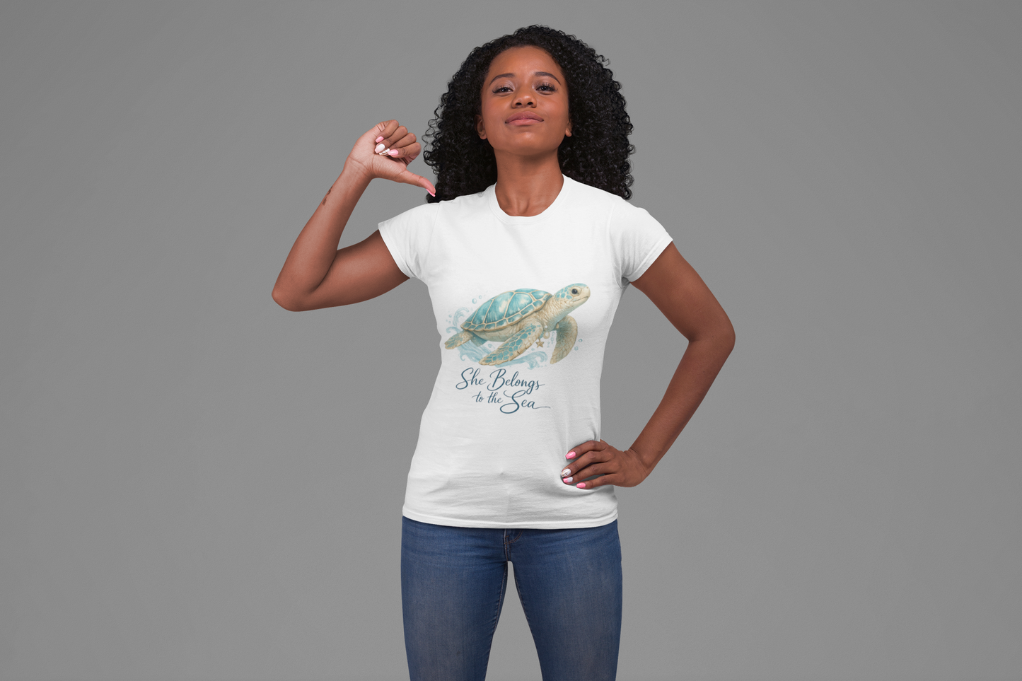 She Belongs to the Sea – Coastal Turtle Women T-Shirt
