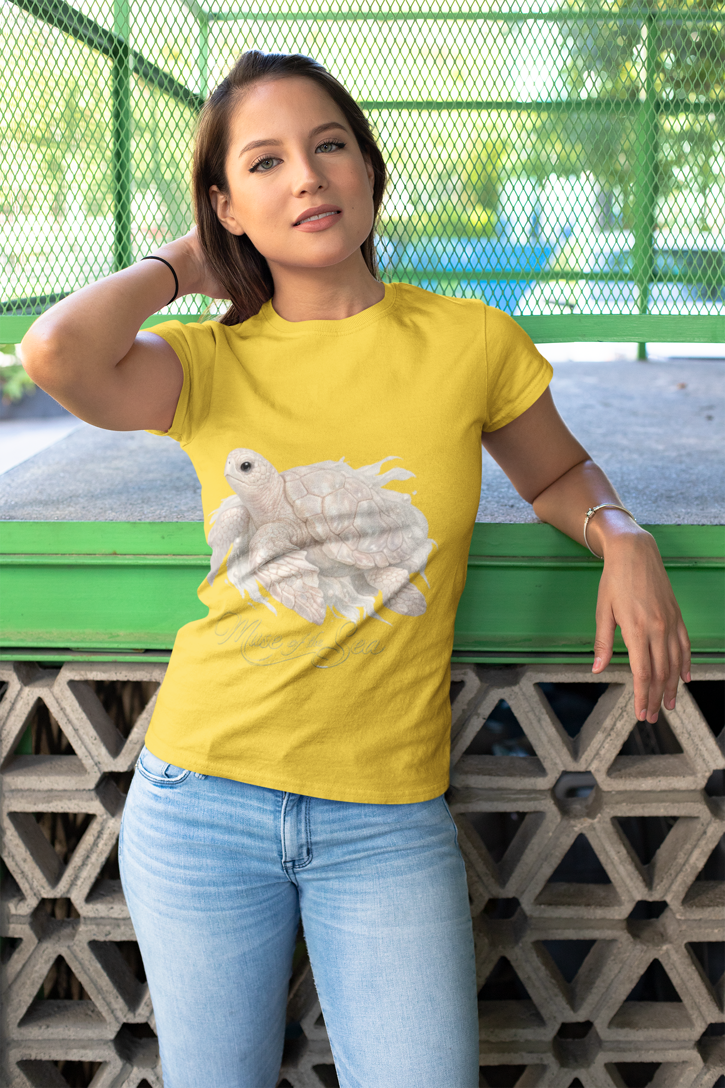 Muse of the Sea | Elegant Turtle Ocean Tee for Women