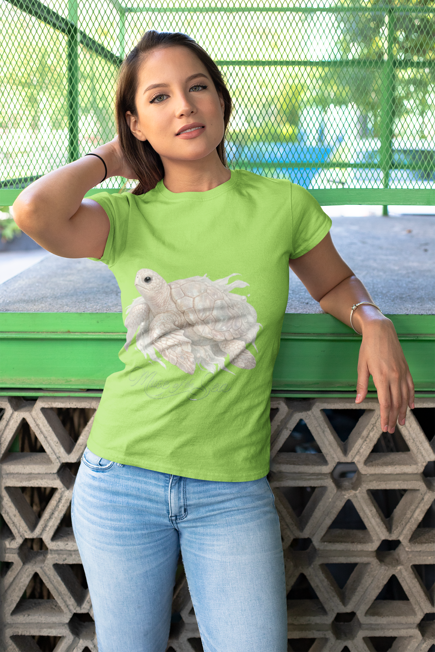 Muse of the Sea | Elegant Turtle Ocean Tee for Women