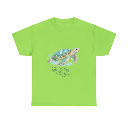 She Belongs to the Sea – Coastal Turtle Women T-Shirt