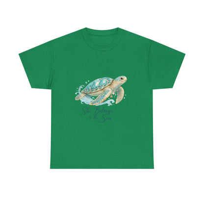 She Belongs to the Sea – Coastal Turtle Women T-Shirt