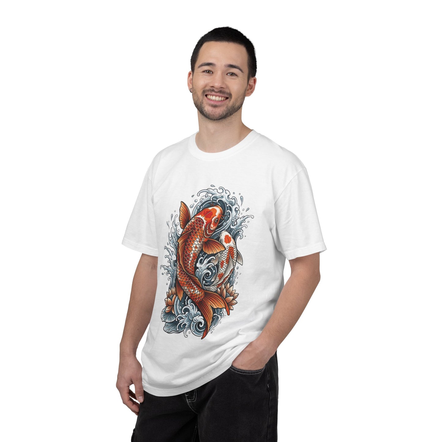 Koi Fish Water Waves T-shirt | Japanese Carp Tattoo Style