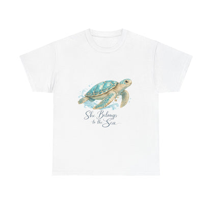 She Belongs to the Sea – Coastal Turtle Women T-Shirt